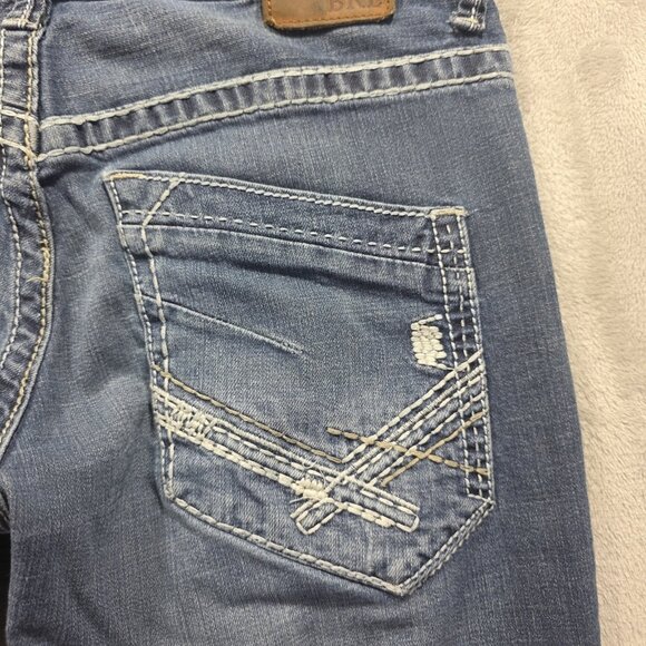 BKE Jeans Mens 30R Blue Carter Bootcut Demin Pants Faded Distressed STAIN - Picture 6 of 13